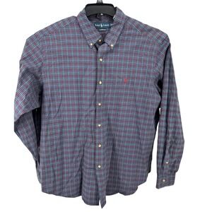 Ralph Lauren Shirt Mens XXL Blue Plaid Classic Fit Cotton Long Sleeve Button